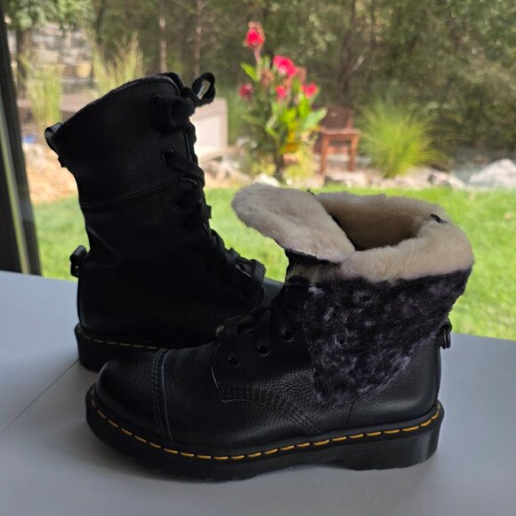 Dr. Marten's Aimilita Combat Boots Faux Fur Lining - Picture 1 of 6